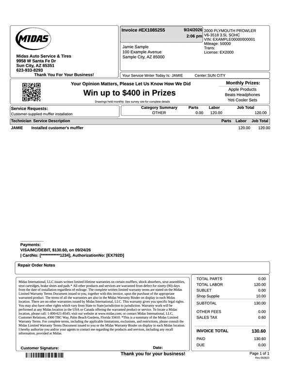 Midas Receipt editable example