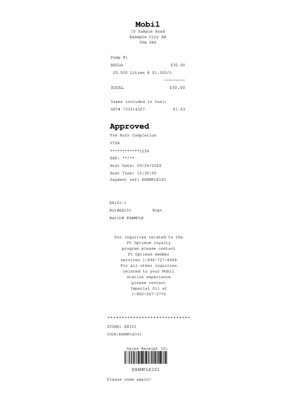 Mobil Fuel Receipt editable example