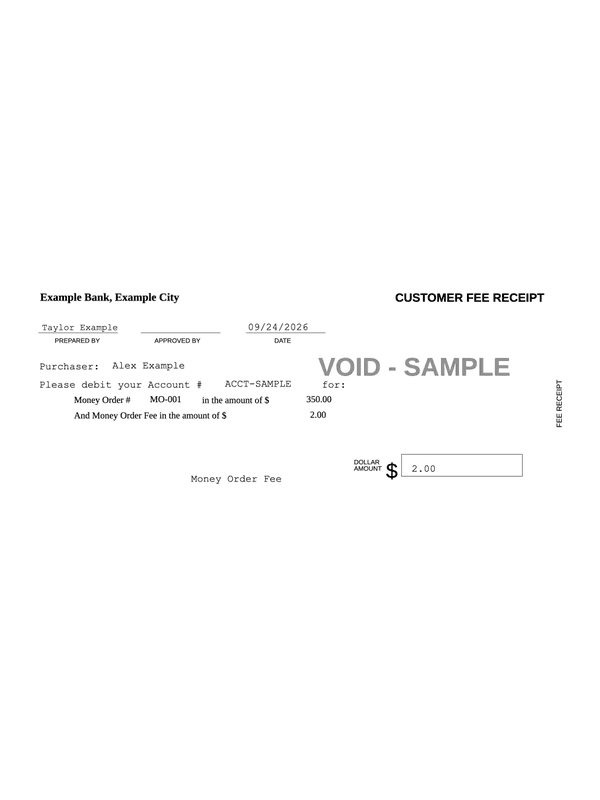 Money Order Purchase Fee Receipt editable example