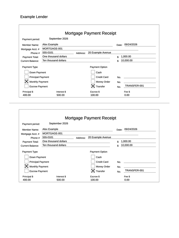 Mortgage Payment Receipt editable example