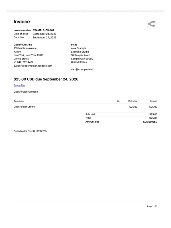 OpenRouter Credits Invoice editable example