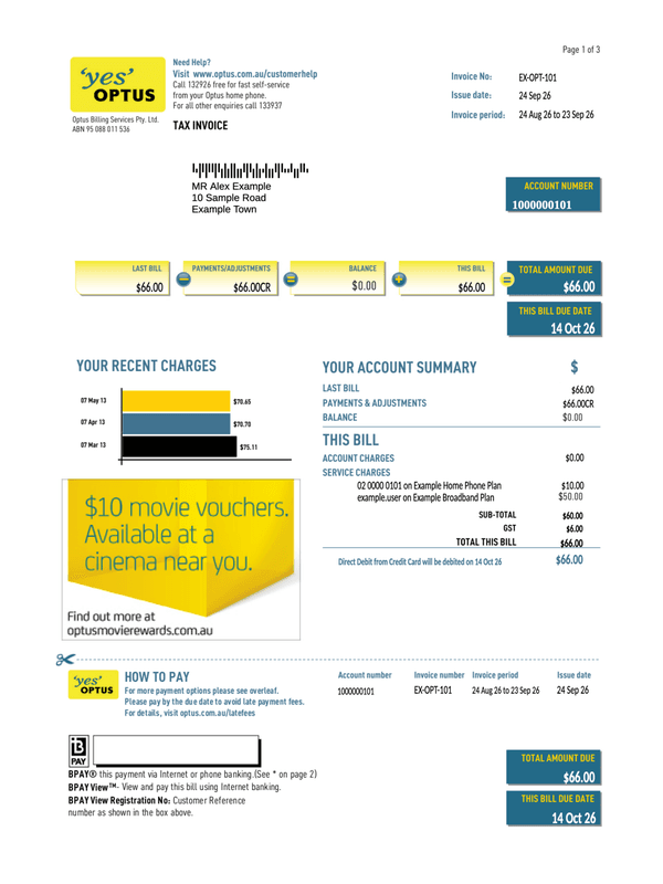Optus Tax Invoice editable example