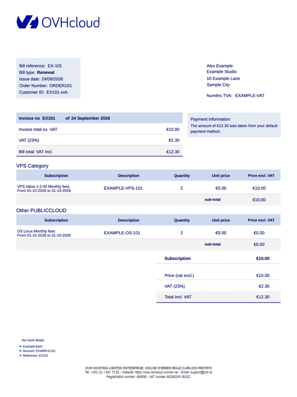 OVHcloud Renewal Invoice editable example