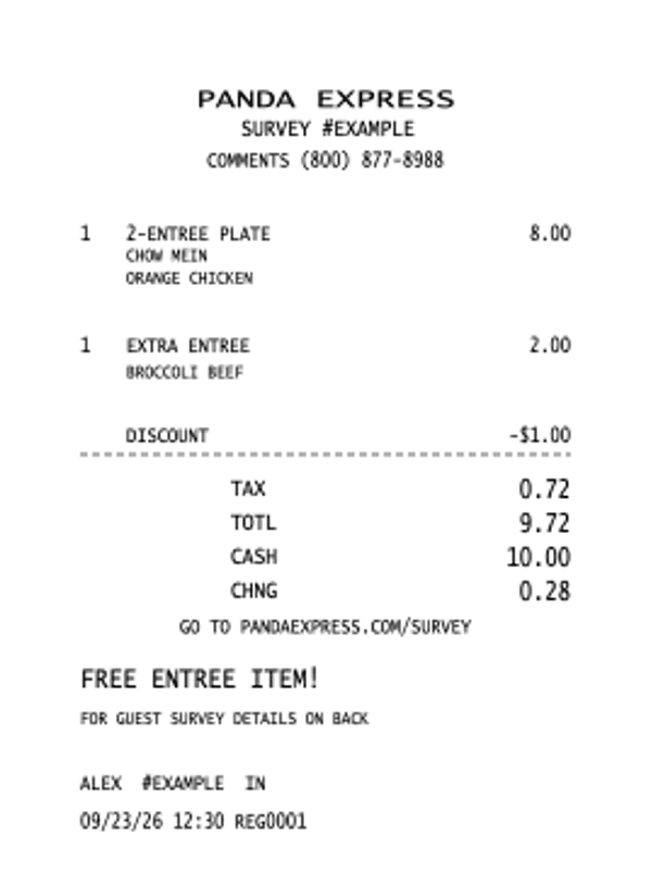 Panda Express Receipt editable example