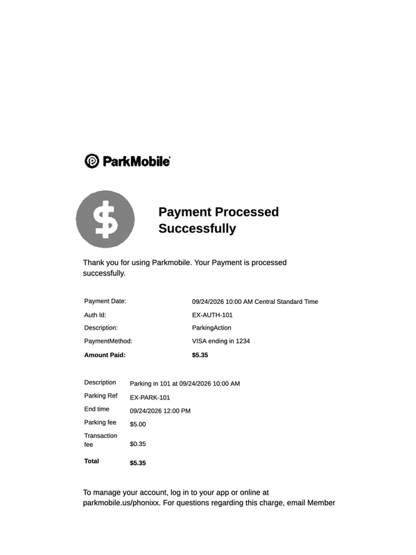 ParkMobile Parking Receipt editable example