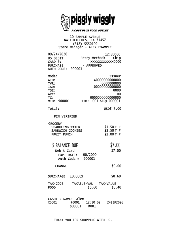 Piggly Wiggly Grocery Receipt editable example