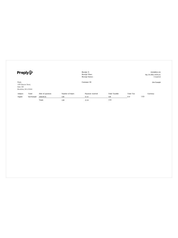 Preply Tutoring Payment Receipt editable example