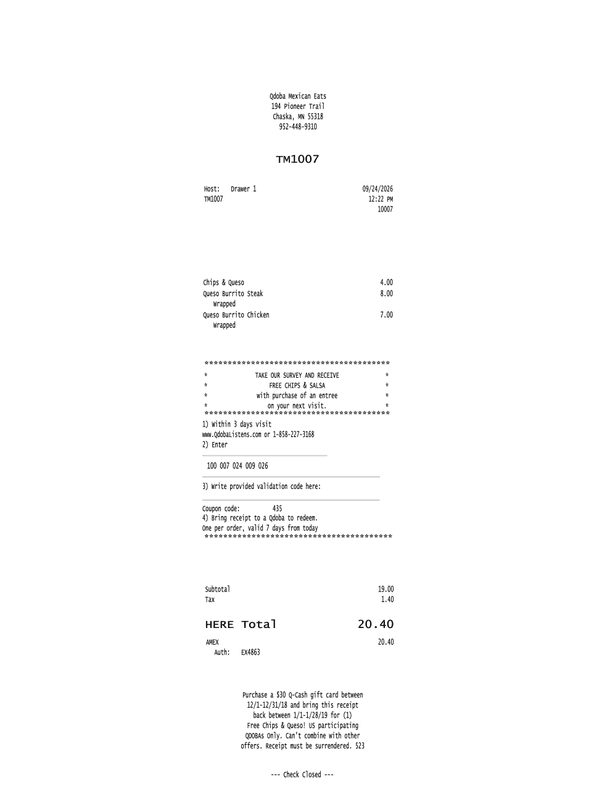 Qdoba Receipt editable example