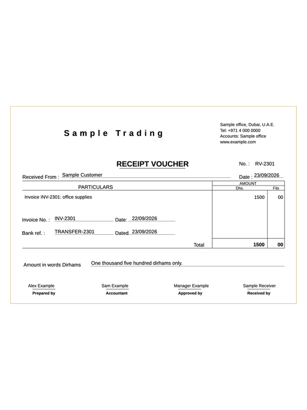 Cash / Check Receipt Voucher editable example