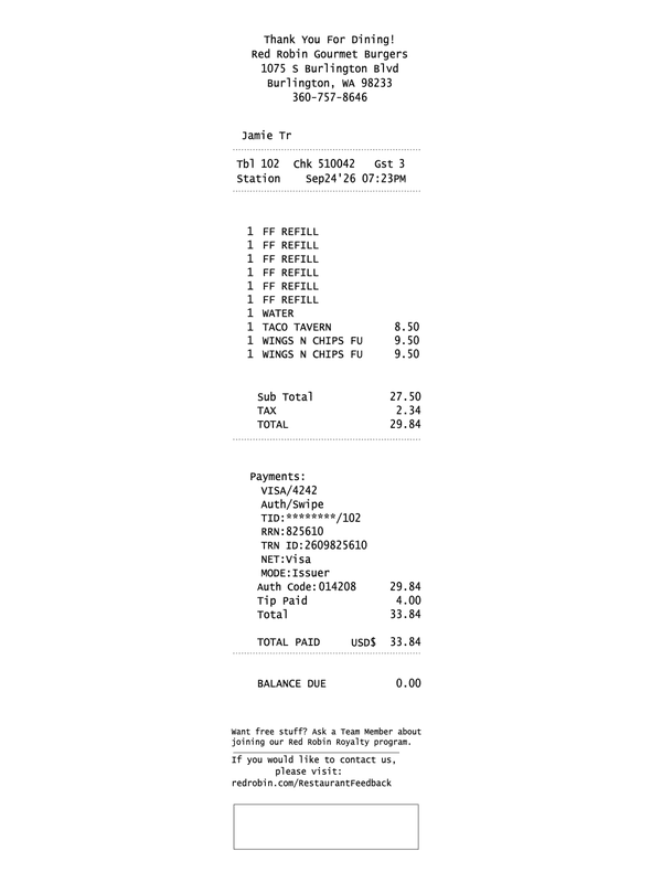 Red Robin Receipt editable example