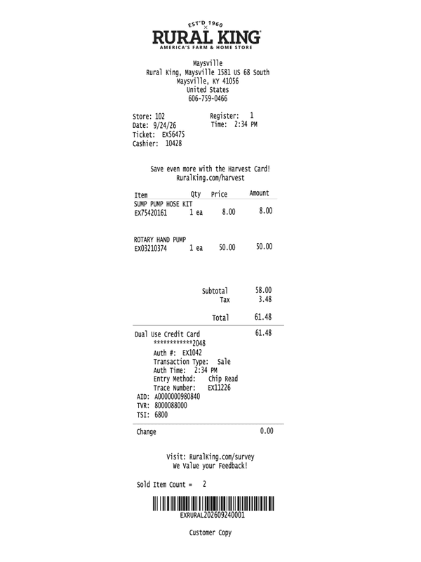 Rural King Receipt editable example