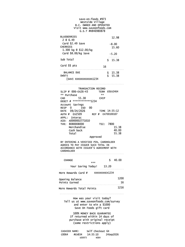 Save-On-Foods Receipt editable example