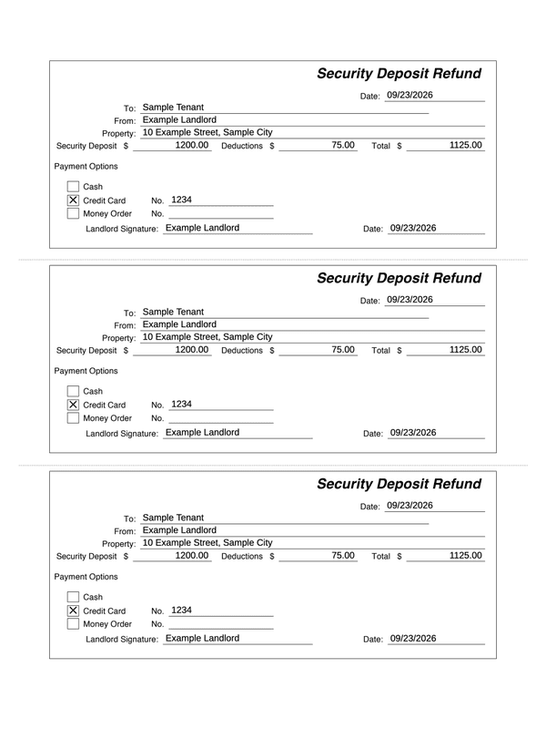 Security Deposit Return Receipt editable example