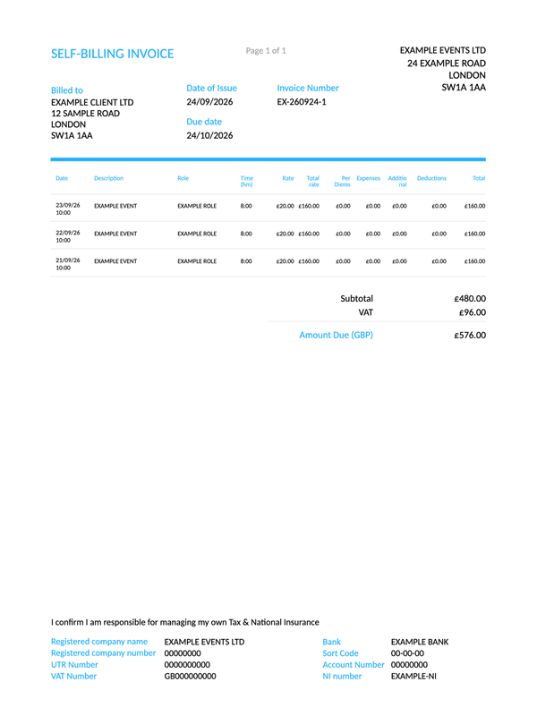 Self-Billing Invoice editable example