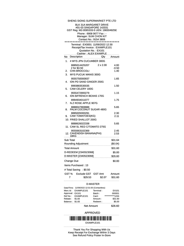 Sheng Siong Receipt editable example