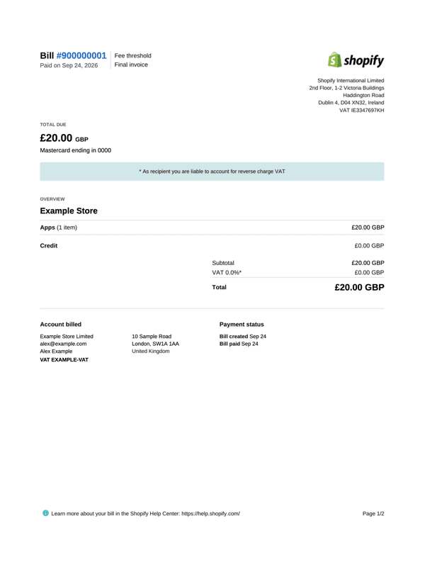 Shopify App Billing Receipt editable example