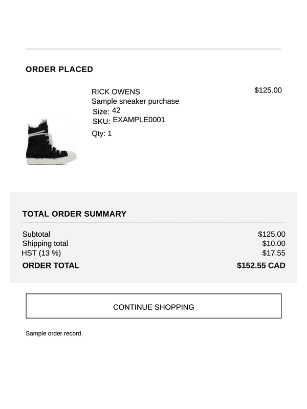 SSENSE Receipt editable example