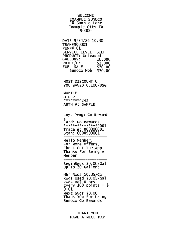 Sunoco Receipt editable example