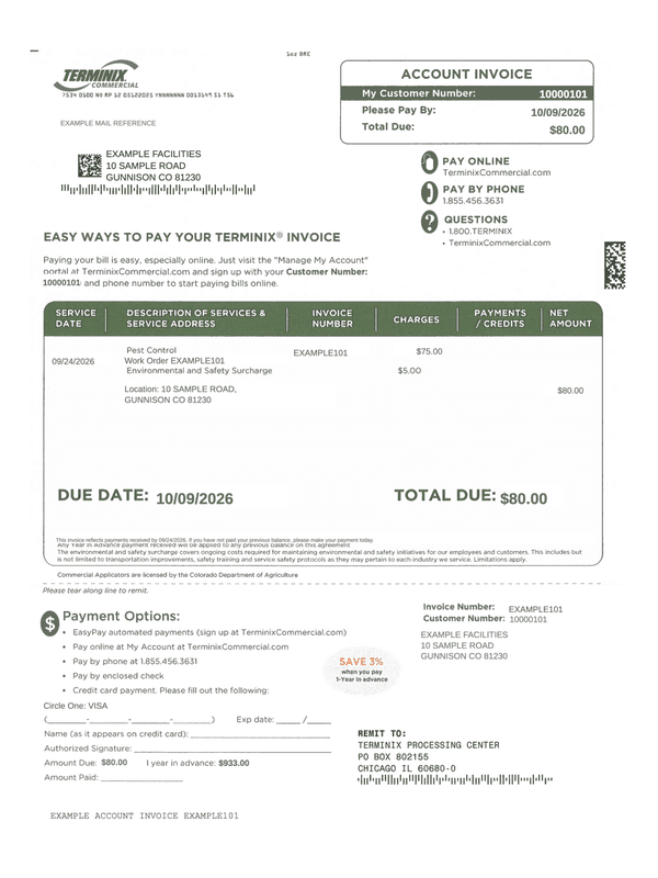 Terminix Commercial Account Invoice editable example