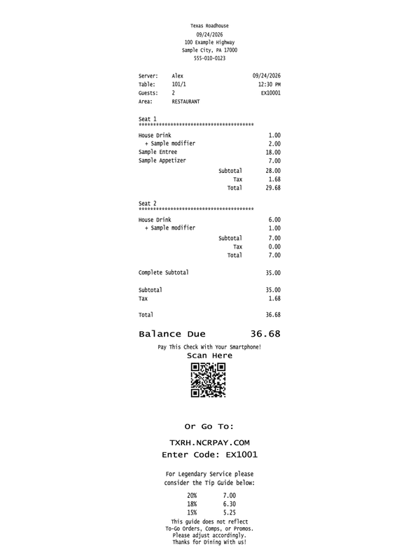 Texas Roadhouse Guest Check editable example