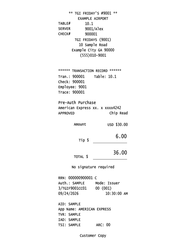 TGI Fridays Receipt editable example