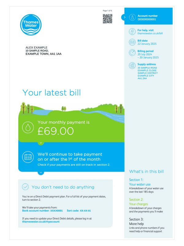 Thames Water Bill editable example