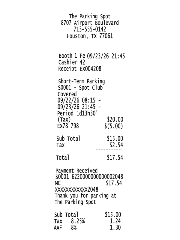 The Parking Spot Receipt editable example