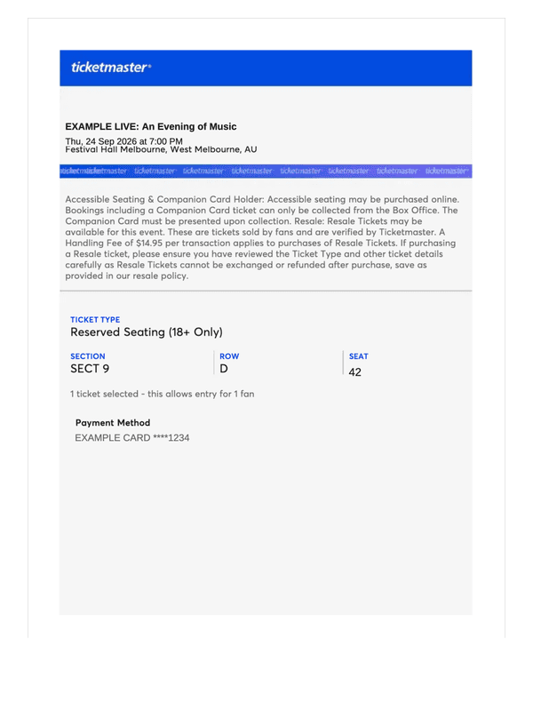 Ticketmaster Receipt editable example