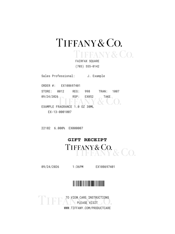 Tiffany & Co. Receipt editable example