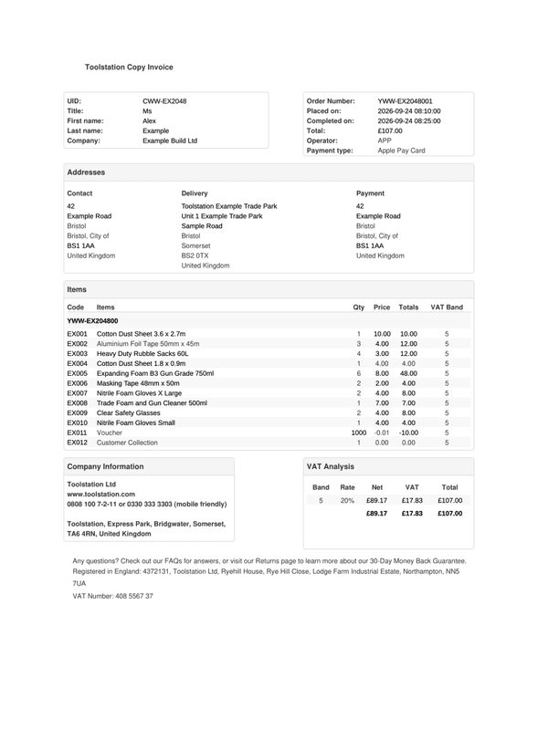 Toolstation Receipt editable example