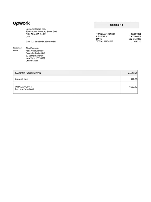 Upwork Payment Receipt editable example