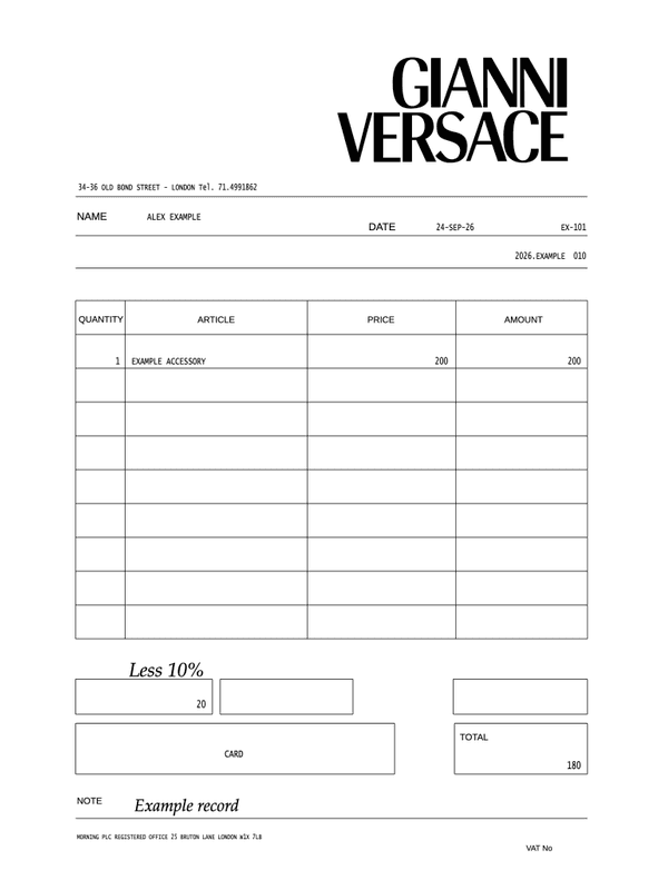 Versace Receipt editable example