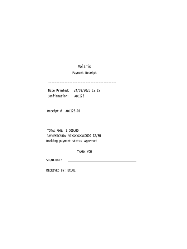 Volaris Payment Receipt editable example