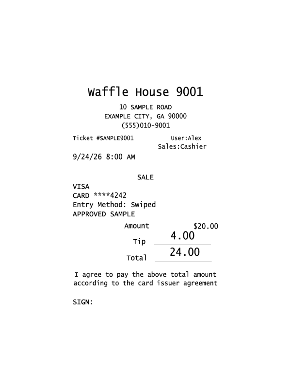 Waffle House Receipt editable example