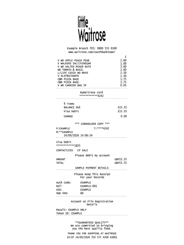 Waitrose Receipt editable example