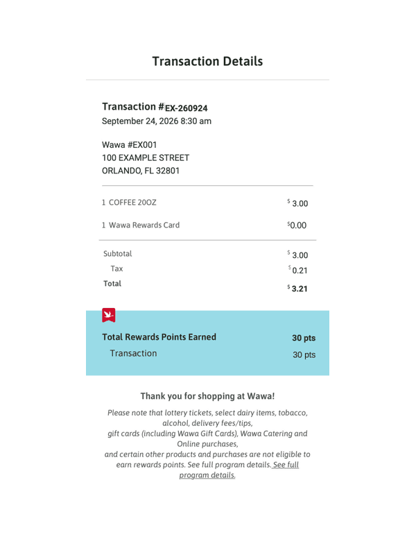 Wawa Receipt editable example