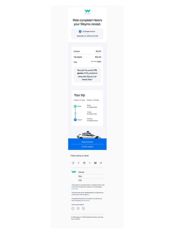 Waymo Trip Receipt editable example