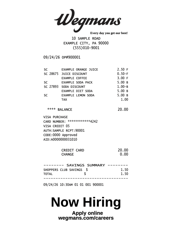 Wegmans Receipt editable example