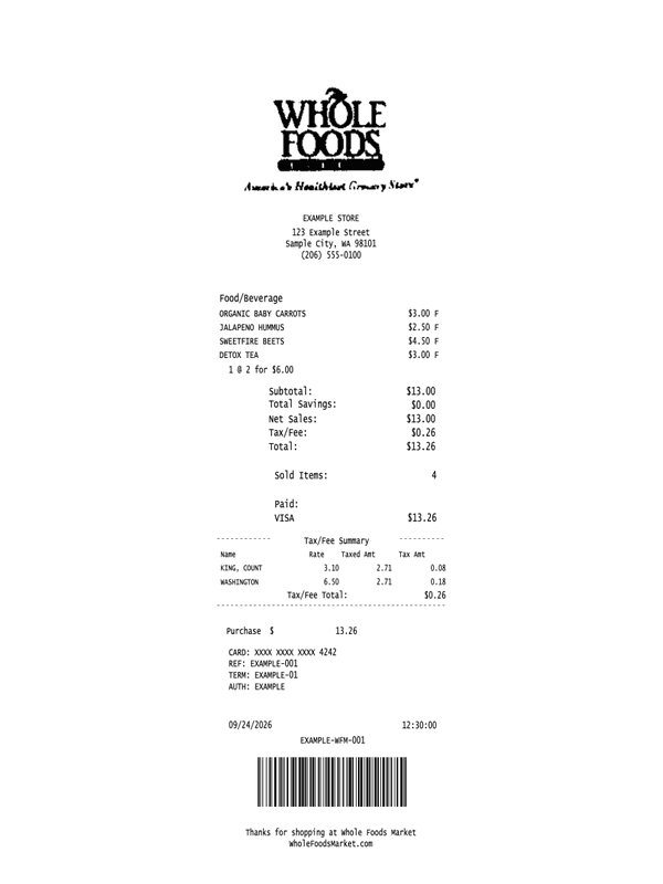 Whole Foods Market Receipt editable example