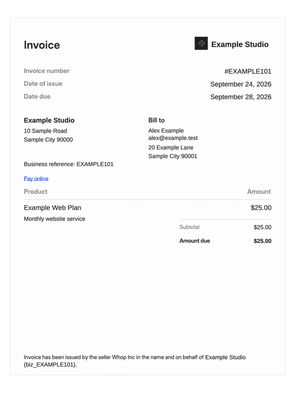 Whop Seller Invoice editable example