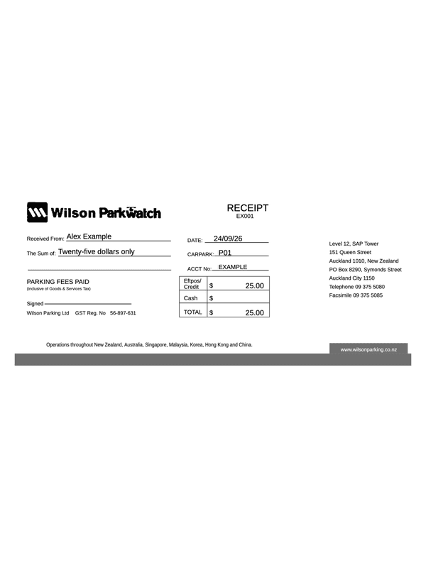 Wilson ParkWatch Parking Receipt editable example
