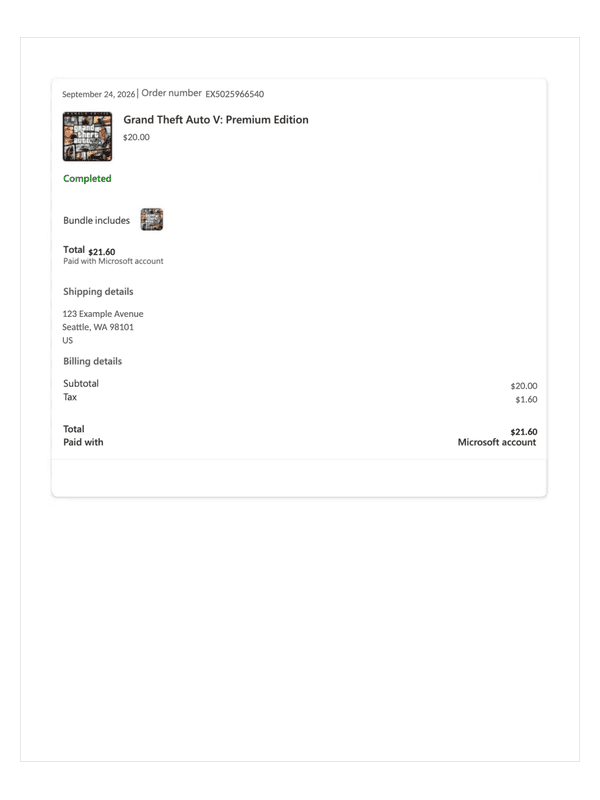 Xbox Order Receipt editable example