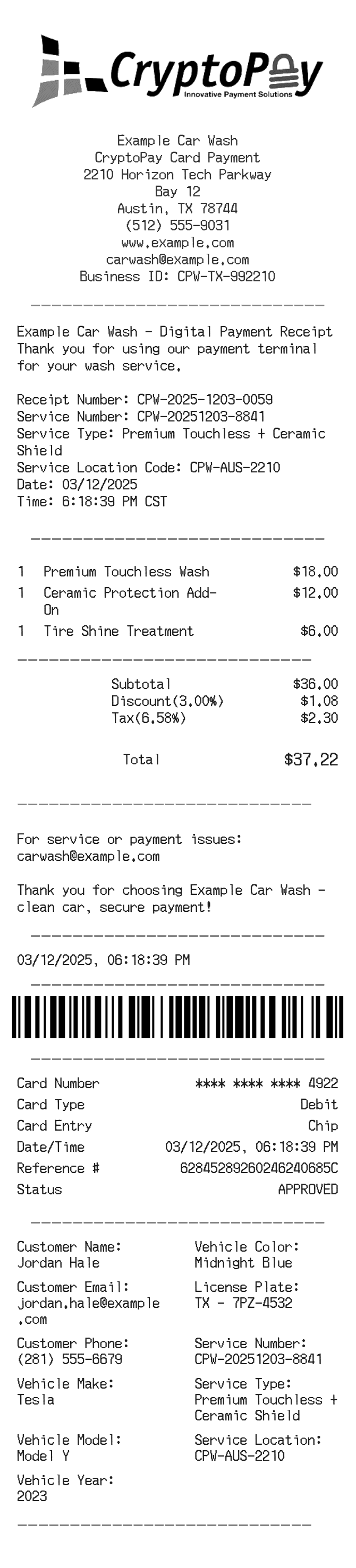 Cryptopay Receipt — example receipt