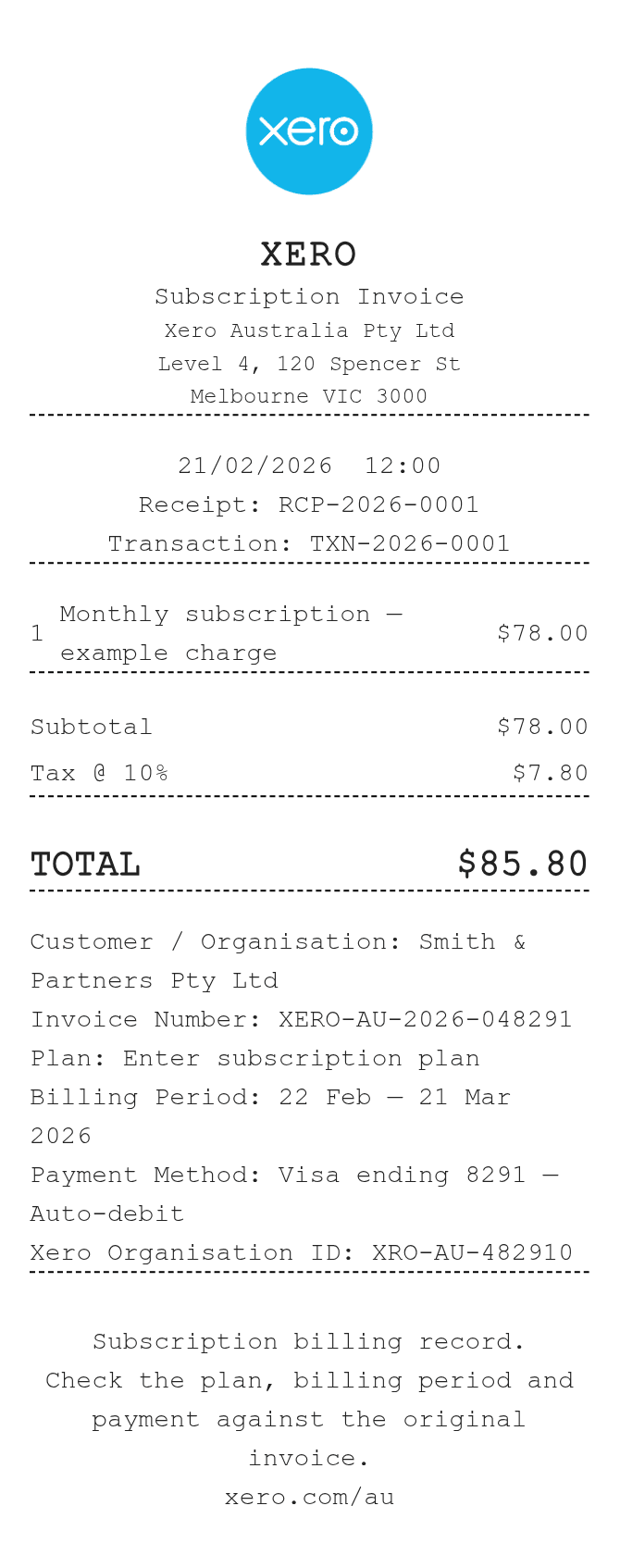 Xero Receipt — example receipt