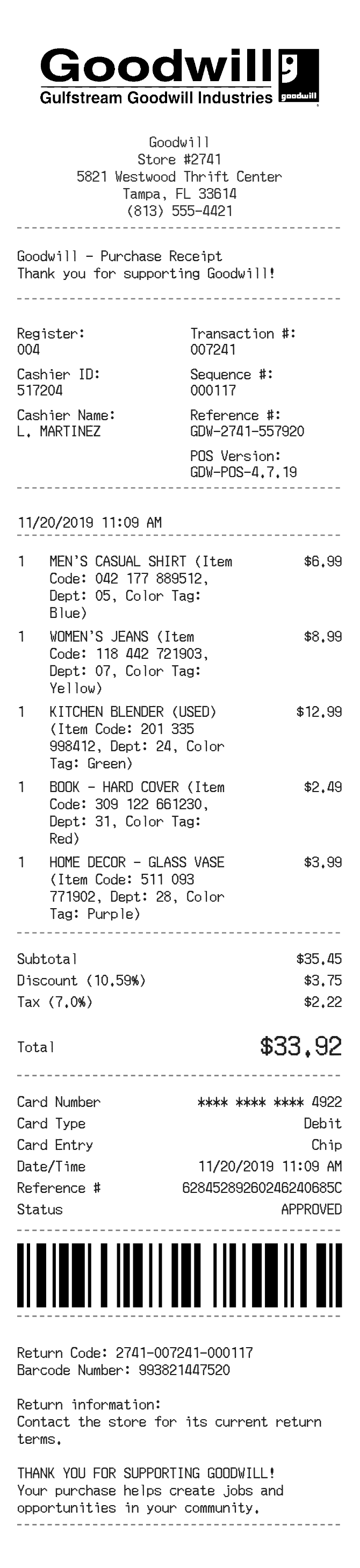 Goodwill Receipt — example receipt