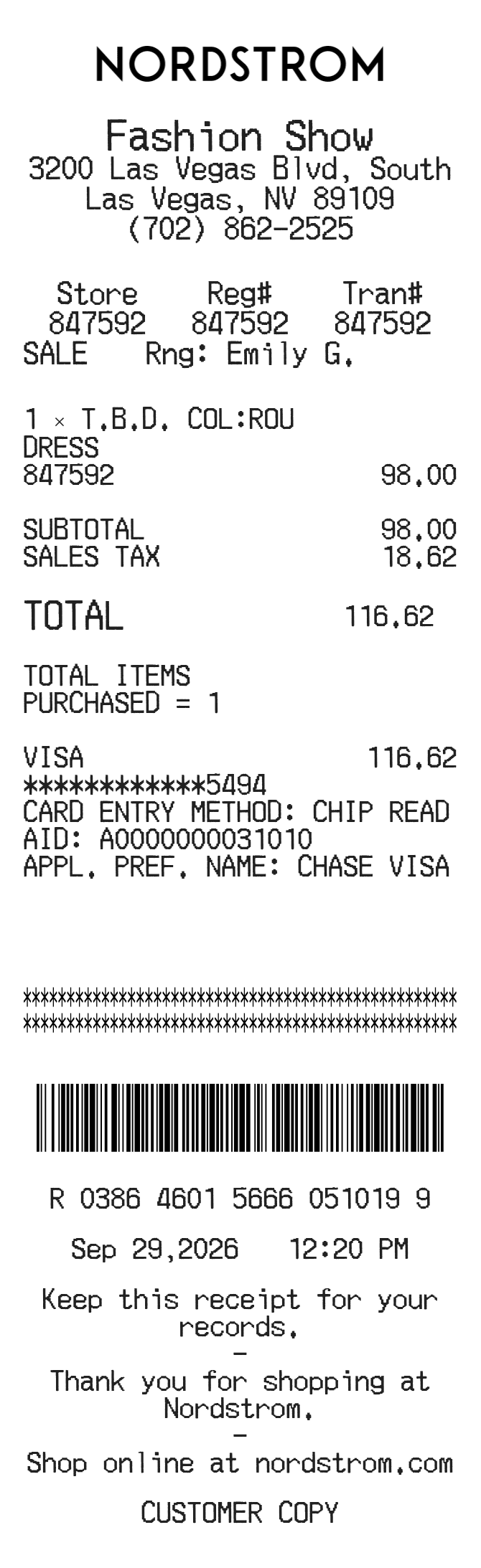 Nordstrom Receipt — example receipt