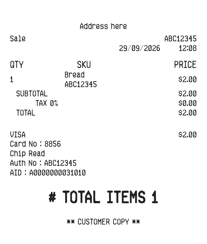 Store Receipt — example receipt