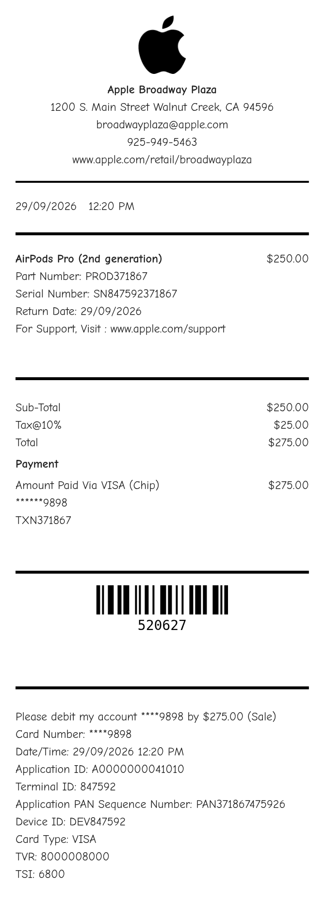 Airpod Receipt — example receipt