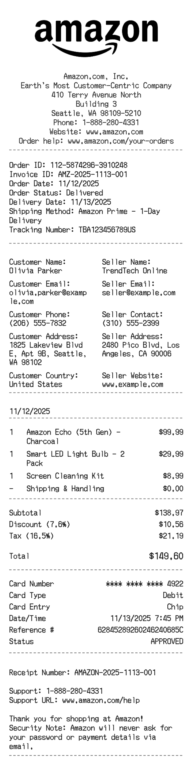 Amazon Receipt — example receipt