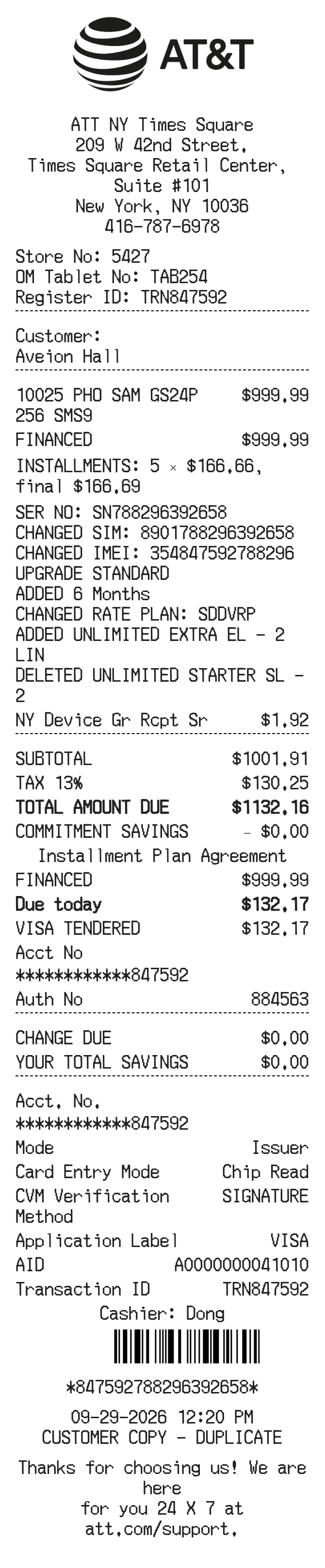 AT&T Receipt — example receipt